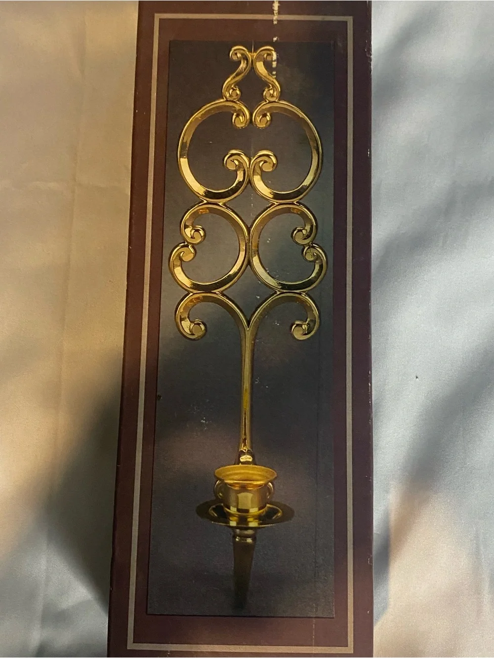 Vintage Decor Ornate Brads Wall Candle Sconce W/ Scrollwork Back Plate. ( 1 )